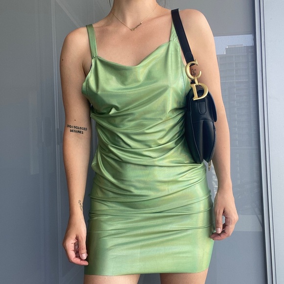 Metalic Green Mini Dress - Picture 9 of 10